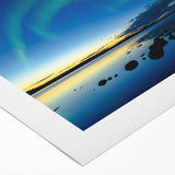 Art deco poster depicting the Northwest Territories landscape on a rolled canvas, suitable for dining room wall art.