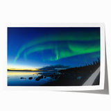 Scenic landscape of the Northwest Territories on a rolled canvas print with cool blue and green tones.