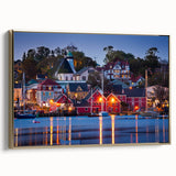 Framed canvas featuring a vintage-style landscape painting of Nova Scotia, with muted earth tones.