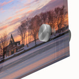 Large abstract wall art on acrylic glass depicting Ontario scenery in muted earth tones, suitable for dining room ambiance.