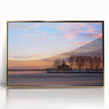 Large art print of Ontario scenery in mid-century modernist style, acrylic framed in gold, ideal for modern art wall decor.