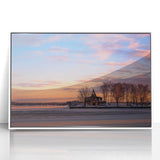 Art deco poster of Ontario scenery with soft pastels on a framed acrylic, ideal for nursery wall art.