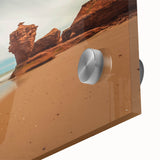 Large abstract depiction of Prince Edward Island on acrylic glass in mid-century modernist style, suited for dining room art.