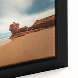 Black wall art featuring a textured, colorful depiction of Prince Edward Island scenery on a framed canvas.