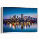 Vintage poster art of a scenic Quebec landscape, colorful palette on framed canvas, ideal for living room decor.