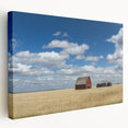 Large canvas print featuring a serene Saskatchewan landscape in muted earth tones, ideal for kitchen wall art.
