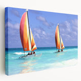 Large canvas print of the Antigua coastline in vibrant blue and green tones, suitable for kitchen wall art.
