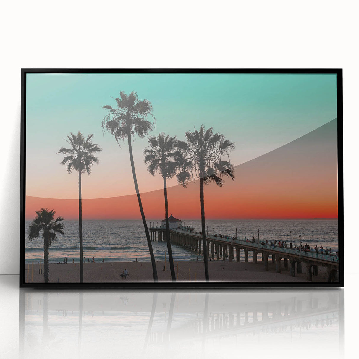 Large abstract wall art depicting the serene Caribbean Bahamas in muted oceanic tones, framed acrylic.