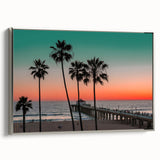 Framed canvas depicting a Caribbean landscape with lush greenery and ocean, in vibrant blues and greens.