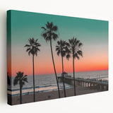 Tropical beach scene on a large stretched canvas, featuring vibrant blue and green hues, ideal for kitchen wall art.
