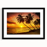 Abstract art print depicting vibrant Caribbean scenery on textured canvas, framed in black, ideal for living room decor.