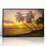 Large abstract wall art featuring a Caribbean Barbados scenery in muted tones, framed in black acrylic.