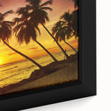 Extra large black wall art featuring a textured Caribbean Barbados scenery on framed canvas, suitable for living room decor.