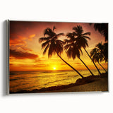 Framed canvas depicting a vintage-style Barbados landscape in black and white, ideal for bedroom wall art.
