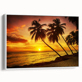 Framed canvas landscape art painting depicting a colorful Barbados scenery, ideal for brightening a living room.