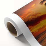 Art deco poster of a serene Caribbean beach scene on rolled canvas, with soft blue and sandy hues.