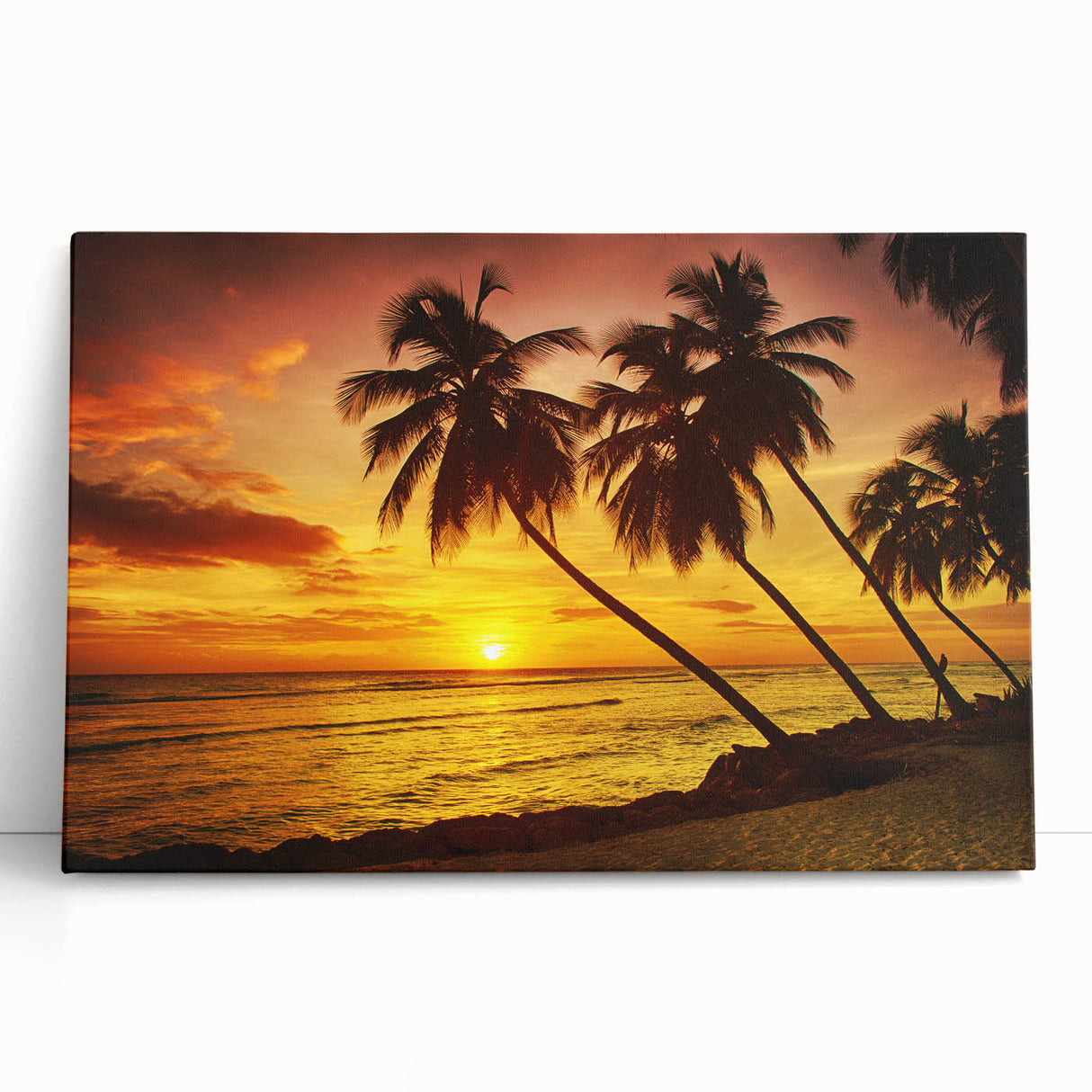 Large black and white stretched canvas of a Caribbean scenery, ideal for kitchen wall art.