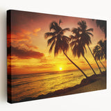 Vivid Caribbean beach scene on large stretched canvas, ideal for kitchen wall art.