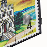 Large abstract wall art in mid-century modernist style, featuring vibrant Caribbean scenery on acrylic glass.