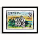 Abstract art print featuring vivid Caribbean scenery in a black frame, ideal for enhancing a living room's ambiance.