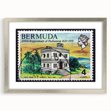 Extra large abstract art print of Caribbean scenery in textured style, framed in silver, ideal for living room decor.