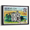 Black and white landscape art painting of Bermuda on framed canvas, ideal for bedroom wall decor.