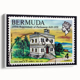 Vintage poster art of a Caribbean scene on framed canvas, featuring vibrant colors, ideal for large living room walls.