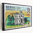 Caribbean Bermuda scenery on large stretched canvas in vibrant blue and green tones, suitable for kitchen wall art.