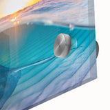 Large abstract wall art depicting the Caribbean scenery on acrylic glass, featuring mid-century modernist style.