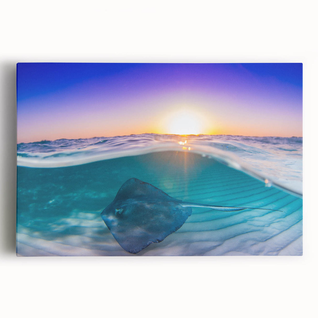 Black and white panoramic photo of Caribbean scenery on stretched canvas, ideal for kitchen wall art.