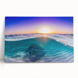 Black and white large art print of the Caribbean Cayman scenery on stretched canvas, ideal for kitchen wall art.