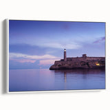 Vintage poster art of a Caribbean scenery on framed canvas, featuring vibrant colors, ideal for living room decor.