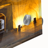 Large abstract wall art depicting a Caribbean scenery in vibrant blue and green hues on acrylic glass.