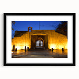 Abstract art print featuring vibrant Caribbean scenery in textured colors on a large framed canvas.