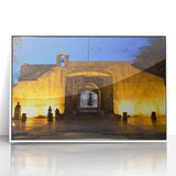 Mid-century modernist art featuring a serene Caribbean landscape on a framed acrylic, ideal for nursery wall decor.