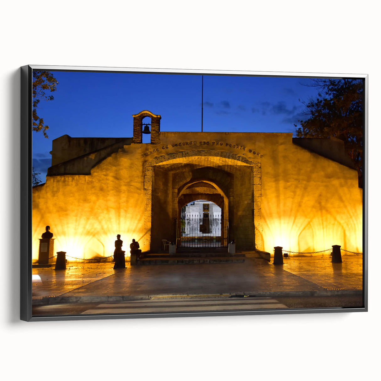 Black and white framed canvas of a Caribbean landscape, vintage poster style, ideal for bedroom decor.