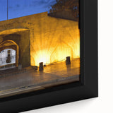 Extra large framed canvas of a textured, colorful Caribbean scenery on black background, ideal for living room decor.