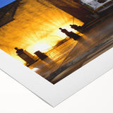 Art deco poster of a Caribbean scene with vivid blue and green tones on rolled canvas, ideal for dining room wall art.