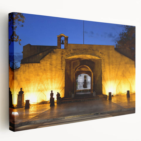 Lush Caribbean landscape on large stretched canvas, featuring vibrant green and blue tones, suitable for kitchen wall art.
