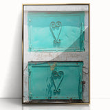 Art deco poster depicting a Caribbean scenery, in gold frame acrylic print, suitable for modern art wall decor.
