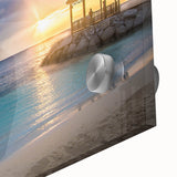 Large abstract wall art featuring Caribbean scenery in vibrant blue and green tones on acrylic glass.