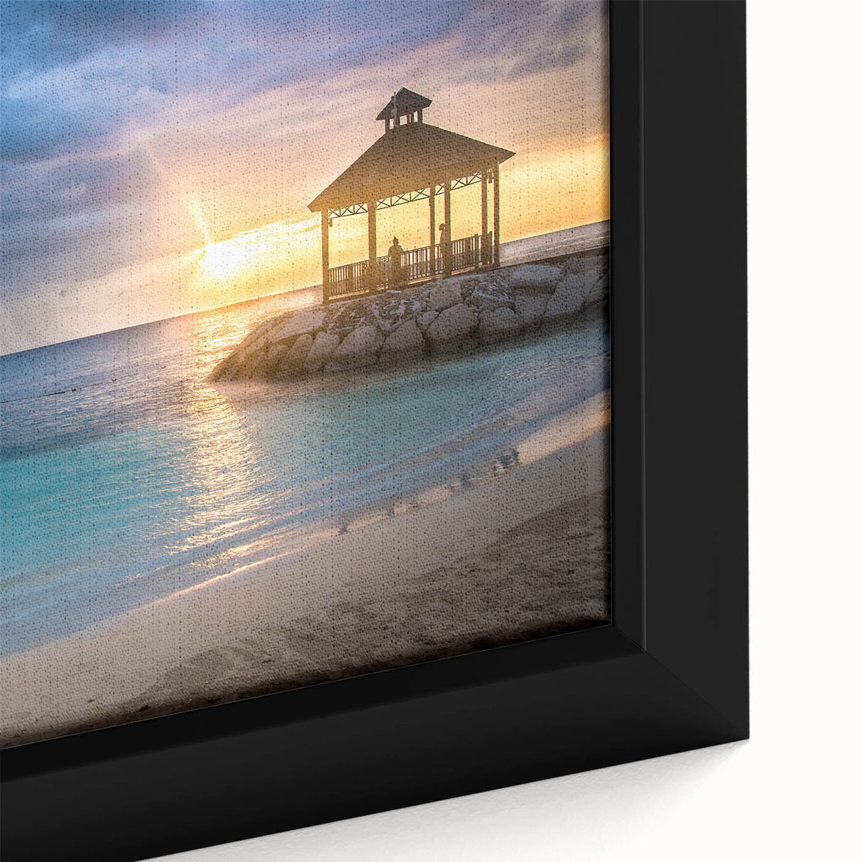 Extra large framed canvas featuring a textured Caribbean seascape in vibrant blue and green tones.