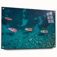 Large abstract wall art depicting Caribbean scenery on acrylic glass, with vibrant blue and green tones.
