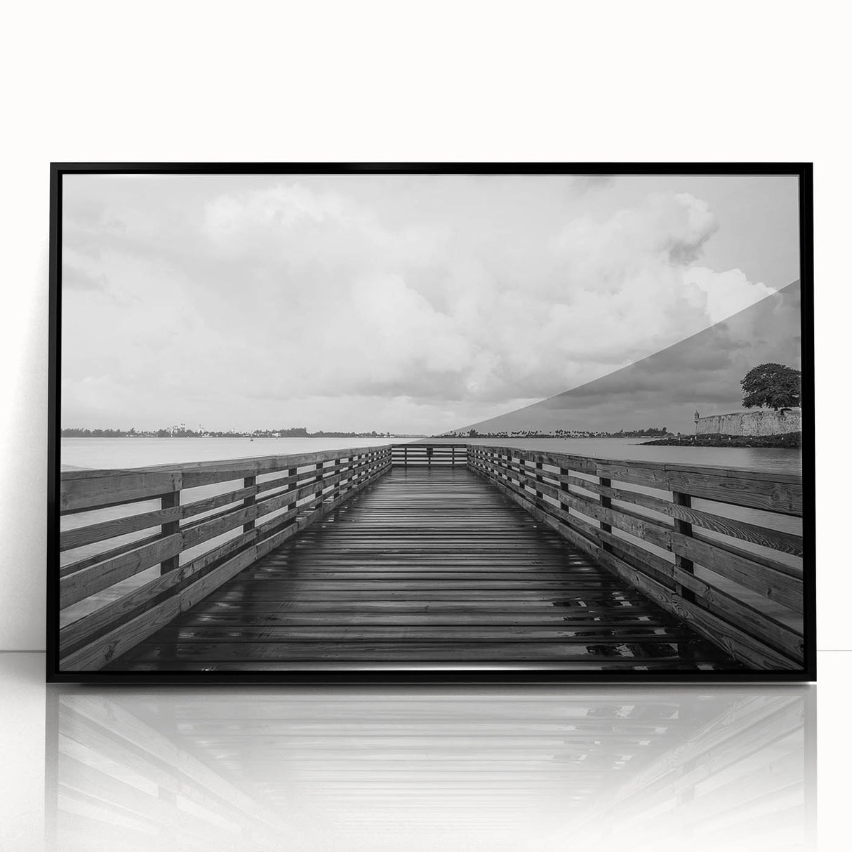 Large abstract wall art depicting a serene Caribbean scenery in vibrant blues and greens on a framed acrylic.