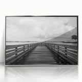 Large art print of a Caribbean scenery in Puerto Rico, featuring muted blue tones on a framed acrylic.