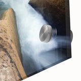 Large abstract depiction of Saint Lucia in vibrant blue and green tones on acrylic glass, ideal for dining room art.