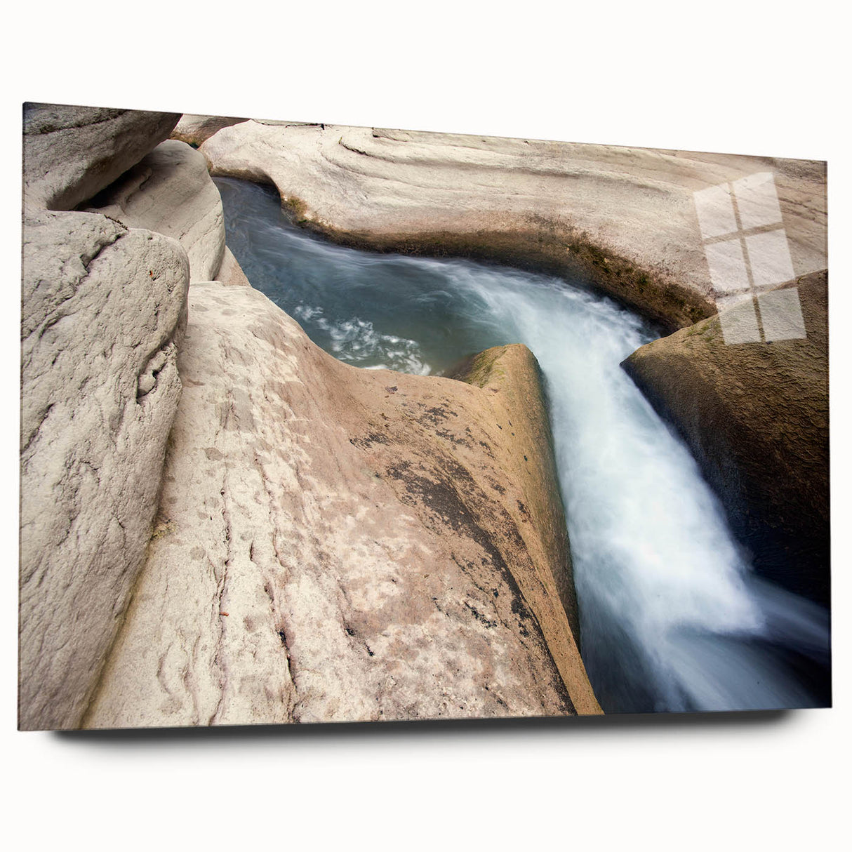 Acrylic print of a serene Caribbean Saint Lucia landscape, in soft blue and green tones.