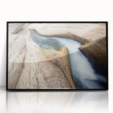 Large abstract wall art depicting the Caribbean Saint Lucia scenery in muted blue and green tones, framed in black acrylic.