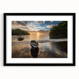 Extra large framed abstract art print depicting vibrant Caribbean scenery on textured canvas, ideal for living room decor.