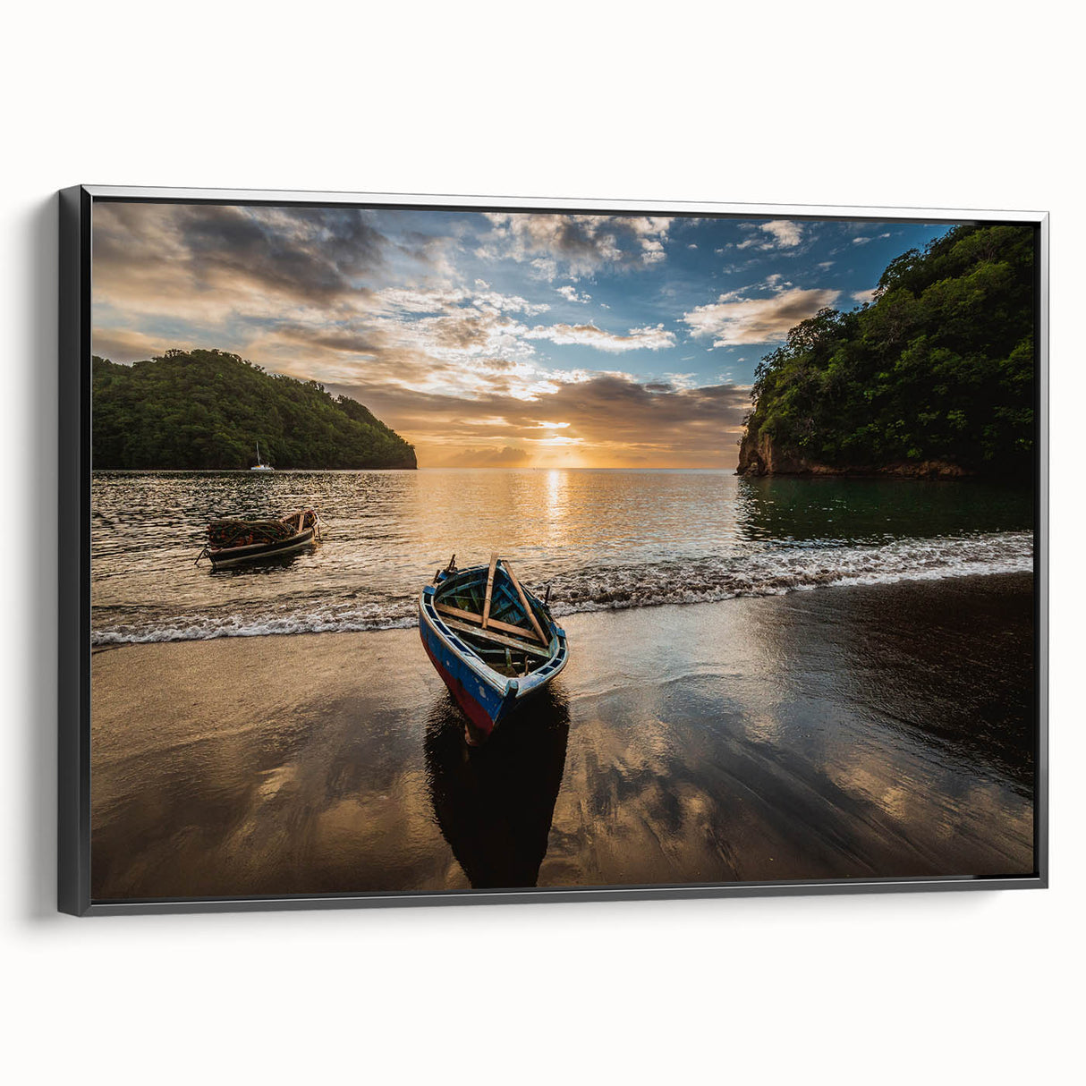 Black and white framed canvas featuring a vintage landscape of Saint Vincent, ideal for bedroom wall decor.